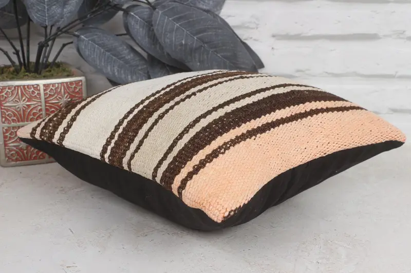 Vintage Pillow, Boho Pillow Sham Cover, One Of A Kind Pillow, Vintage Kilim Pillow, Car Cushion Cover, Pillow Sham, 12x12 Beige Pillow Case - 6
