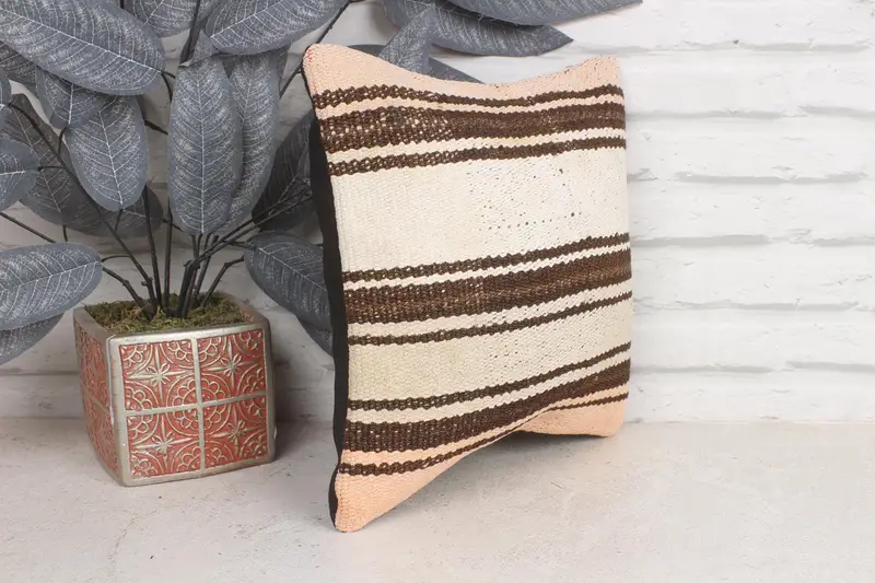 Vintage Pillow, Boho Pillow Sham Cover, One Of A Kind Pillow, Vintage Kilim Pillow, Car Cushion Cover, Pillow Sham, 12x12 Beige Pillow Case - 4