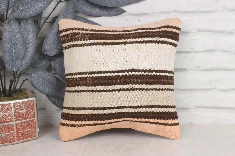 Vintage Pillow, Boho Pillow Sham Cover, One Of A Kind Pillow, Vintage Kilim Pillow, Car Cushion Cover, Pillow Sham, 12x12 Beige Pillow Case - 1