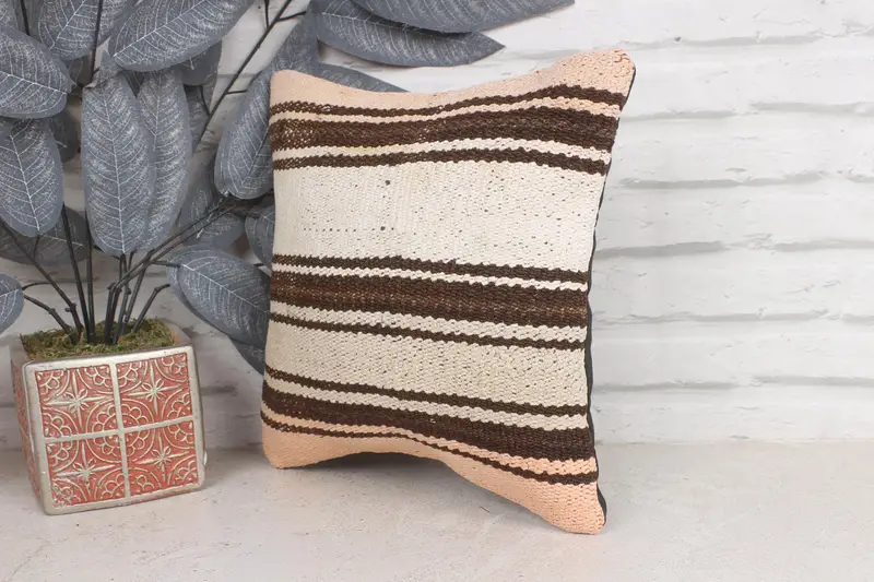 Vintage Pillow, Boho Pillow Sham Cover, One Of A Kind Pillow, Vintage Kilim Pillow, Car Cushion Cover, Pillow Sham, 12x12 Beige Pillow Case - 3