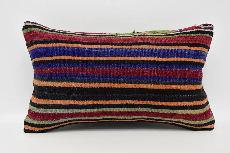 Throw Gift Blue Cushion Cover, Striped Wool Handwoven New Home Gift Pillow Case - 1