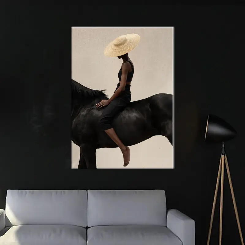 Woman Sitting Horse, Horse Canvas Art, Woman Wall Decor, Horse Lover Gift, Modern Canvas Art, Horse Wall Hanging, Home Canvas Art Decor - 2