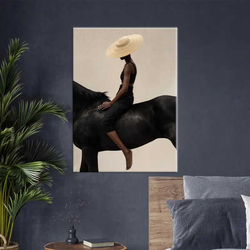 Woman Sitting Horse, Horse Canvas Art, Woman Wall Decor, Horse Lover Gift, Modern Canvas Art, Horse Wall Hanging, Home Canvas Art Decor - 3