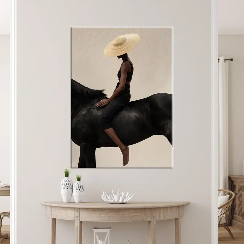 Woman Sitting Horse, Horse Canvas Art, Woman Wall Decor, Horse Lover Gift, Modern Canvas Art, Horse Wall Hanging, Home Canvas Art Decor - 1