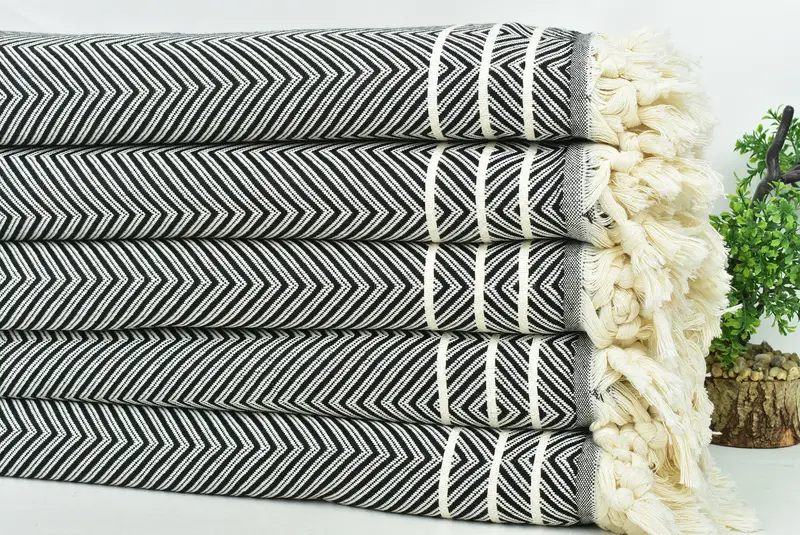 Organic Beach Blanket, 96x70 Cotton Diamond Towel, Bohemian Bedspread, Personalized Gifts, Family Gift Basket, Custom Blanket, Housewarming Gift - 3