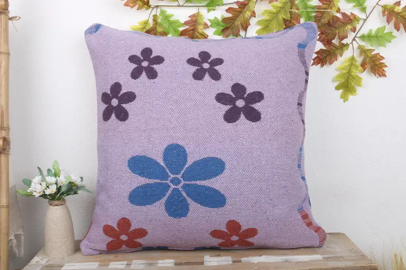 Cushion, Turkish Bench Cushion Cover, 24x24 Blue Pillow Case, Kilim Pillow, Accent Cushion, Turkish Kilim Pillow, Home Decor Pillow - 2