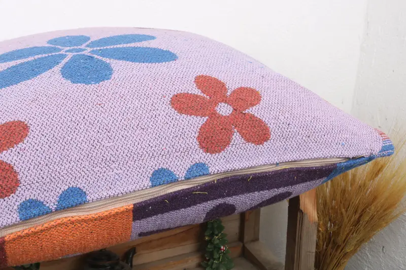 Cushion, Turkish Bench Cushion Cover, 24x24 Blue Pillow Case, Kilim Pillow, Accent Cushion, Turkish Kilim Pillow, Home Decor Pillow - 6