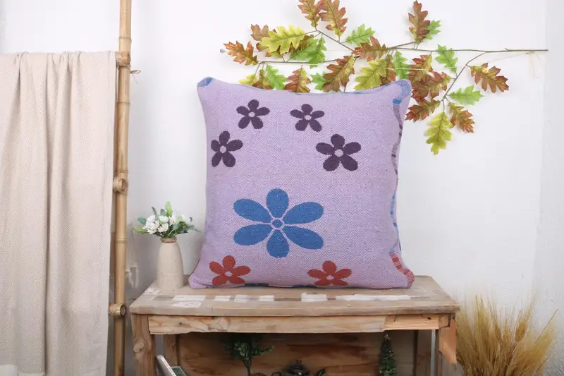 Cushion, Turkish Bench Cushion Cover, 24x24 Blue Pillow Case, Kilim Pillow, Accent Cushion, Turkish Kilim Pillow, Home Decor Pillow - 1