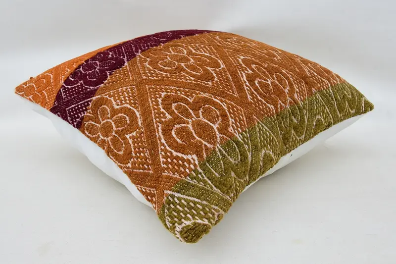 Outdoor Pillow Sham, Boho Pillow Sham Cover, Vintage Kilim Throw Pillow, Kilim Pillow, Cushion Case, 20x20 Orange Cushion Case - 6
