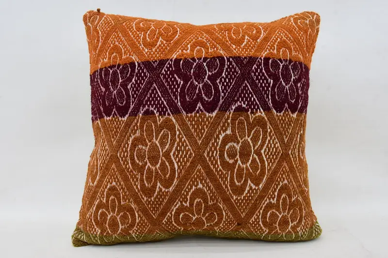 Outdoor Pillow Sham, Boho Pillow Sham Cover, Vintage Kilim Throw Pillow, Kilim Pillow, Cushion Case, 20x20 Orange Cushion Case - 1