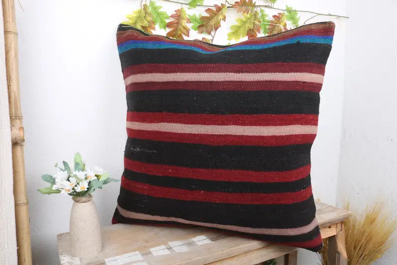 Pillow Sham, Throw Kilim Pillow, Pillow for Couch, Ethnical Kilim Rug Pillow, Outdoor Throw Cushion Cover, 24x24 Red Cushion Case - 4