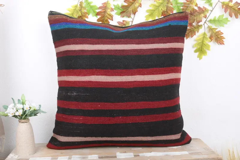 Pillow Sham, Throw Kilim Pillow, Pillow for Couch, Ethnical Kilim Rug Pillow, Outdoor Throw Cushion Cover, 24x24 Red Cushion Case - 2