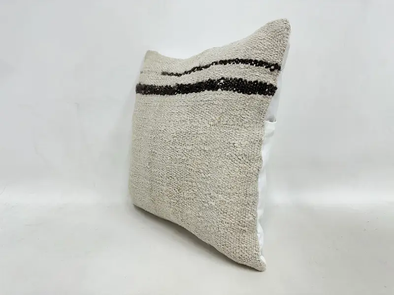 Rustic Cushion Case, Turkish Kilim Pillow, Pillow Sham, Ethnical Kilim Rug Pillow, Home Decor Pillow, 16x16 Beige Pillow Sham - 4