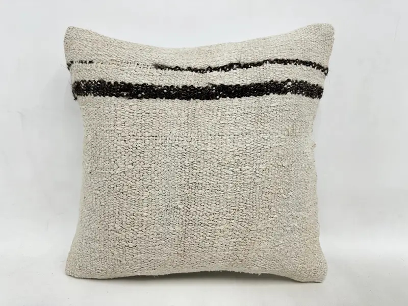 Rustic Cushion Case, Turkish Kilim Pillow, Pillow Sham, Ethnical Kilim Rug Pillow, Home Decor Pillow, 16x16 Beige Pillow Sham - 1