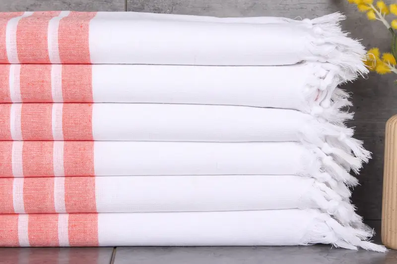 Custom Beach Towel Turkish Cotton Orange Stripes Beige, 40x71 Inches