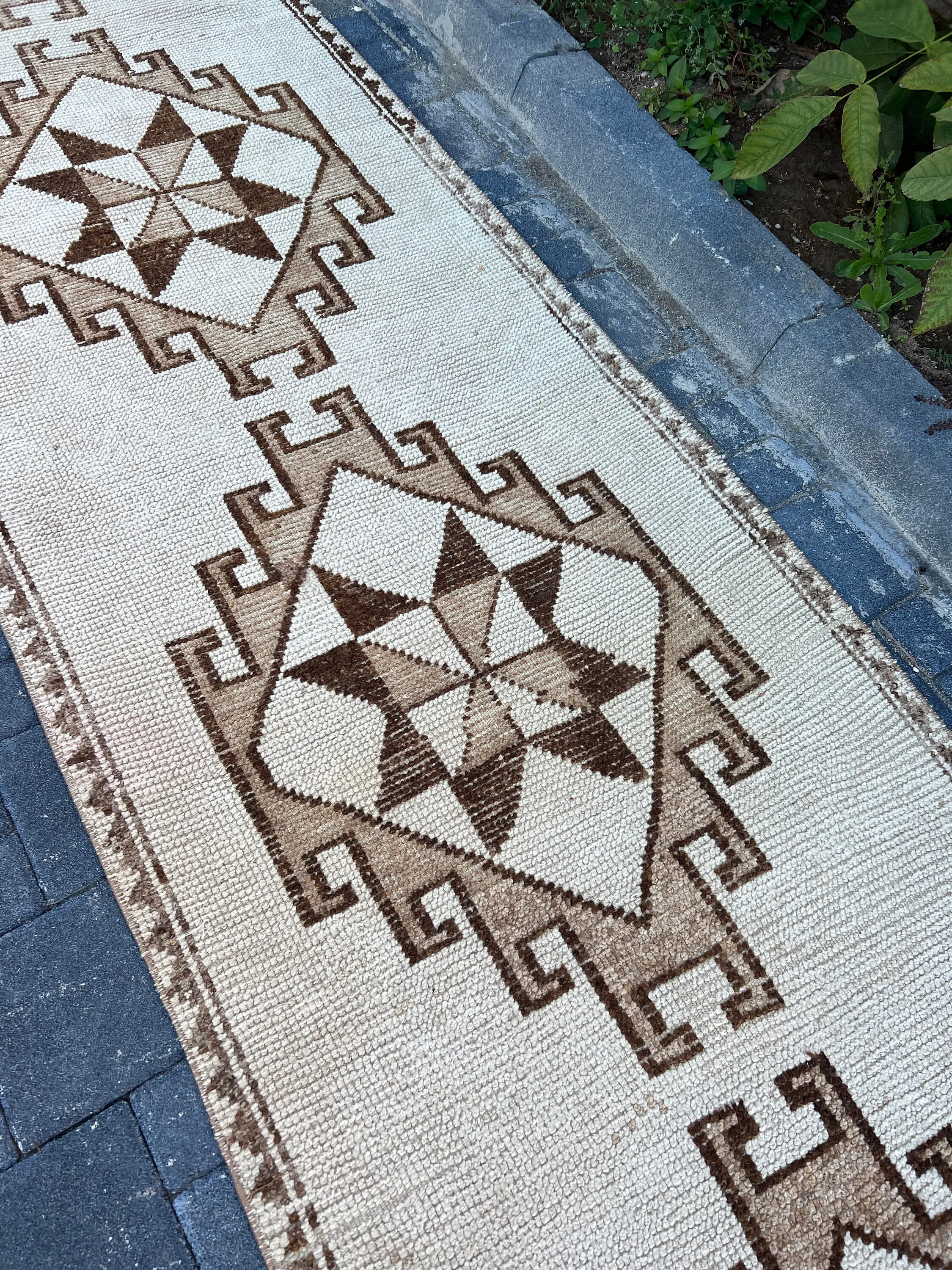Turkish 3.1x12.3 ft Runner Rug, Vintage Rug, Herki White Floral Rug - 1