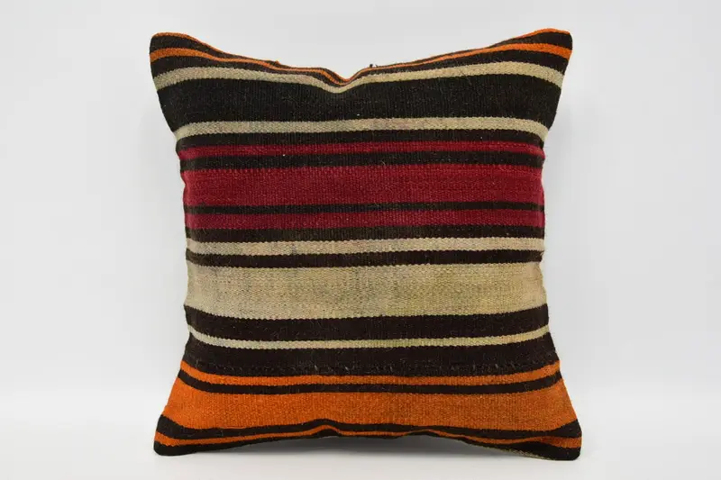 Vintage Striped Brown Pillow Cover, Small Square Moroccan 12x12 inch Pillowcase - 1