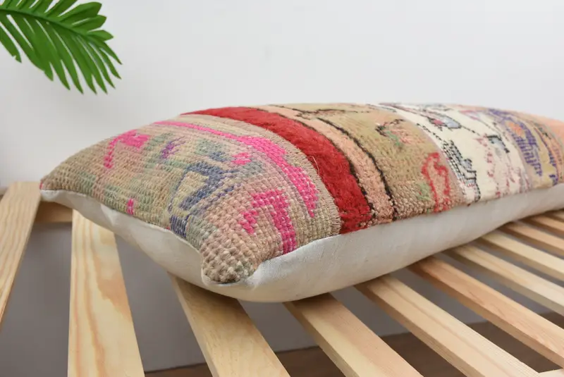 Pillow, Crochet Pattern Pillow Cover, 12x43 Beige Cushion Case, Kilim Rug Pillow Case, Pillow for Couch, Vintage Kilim Throw Pillow, Pillow for Sofa - 6
