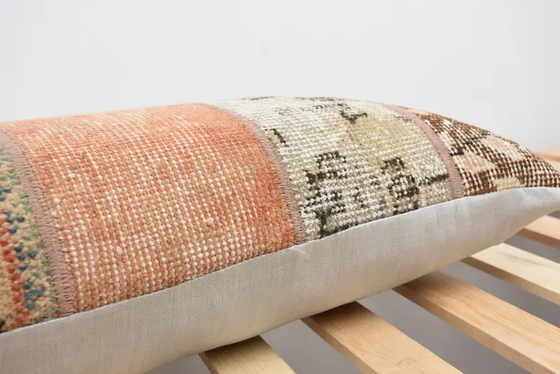 Pillow, Crochet Pattern Pillow Cover, 12x43 Beige Cushion Case, Kilim Rug Pillow Case, Pillow for Couch, Vintage Kilim Throw Pillow, Pillow for Sofa - 7