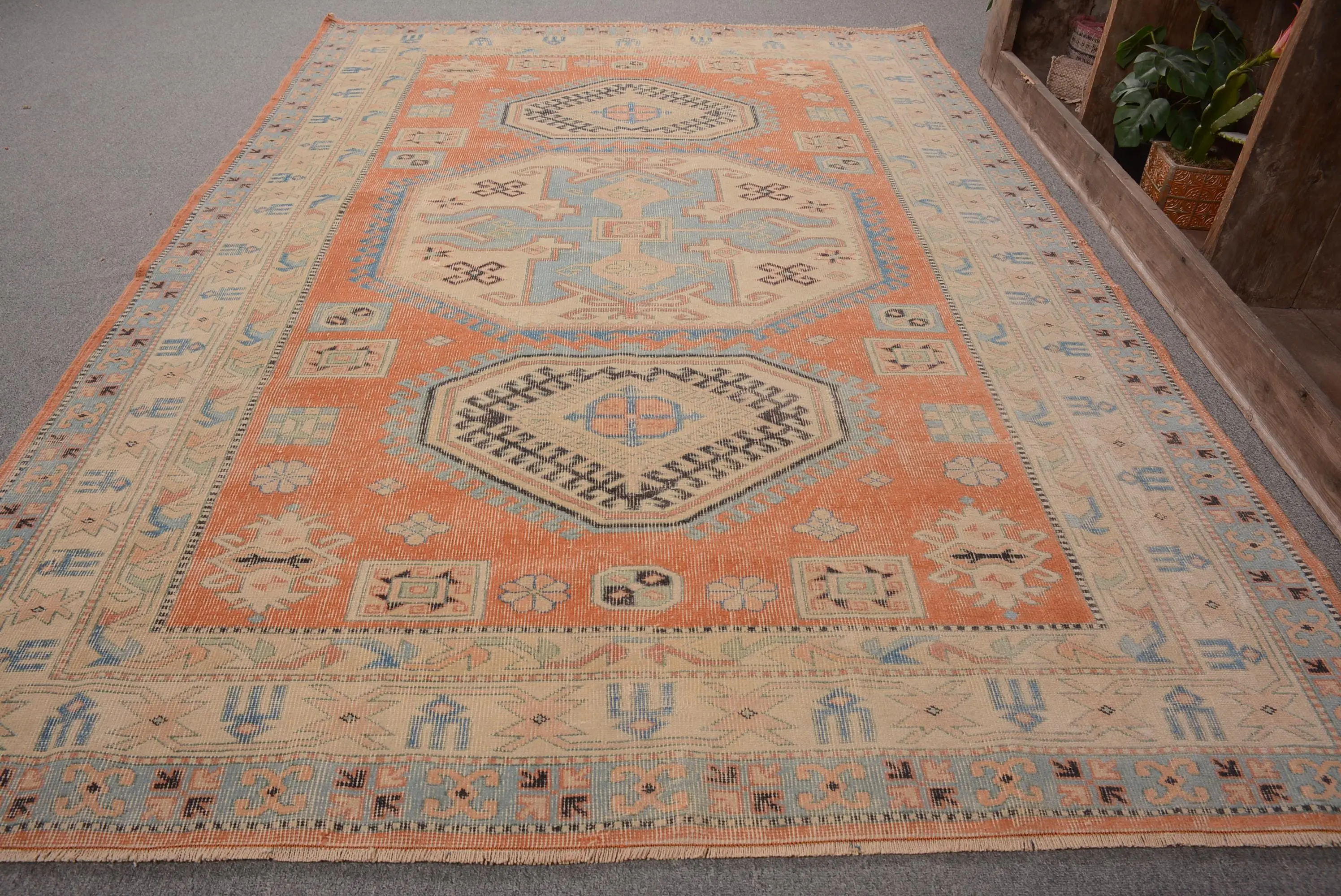 Alfombra vintage de 5x7,5 pies, alfombra de área turca, alfombra de lana del suroeste naranja - 1