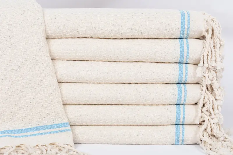 Turquoise Striped Towel Organic Cotton Personalized Gift, 67x36 Inches
