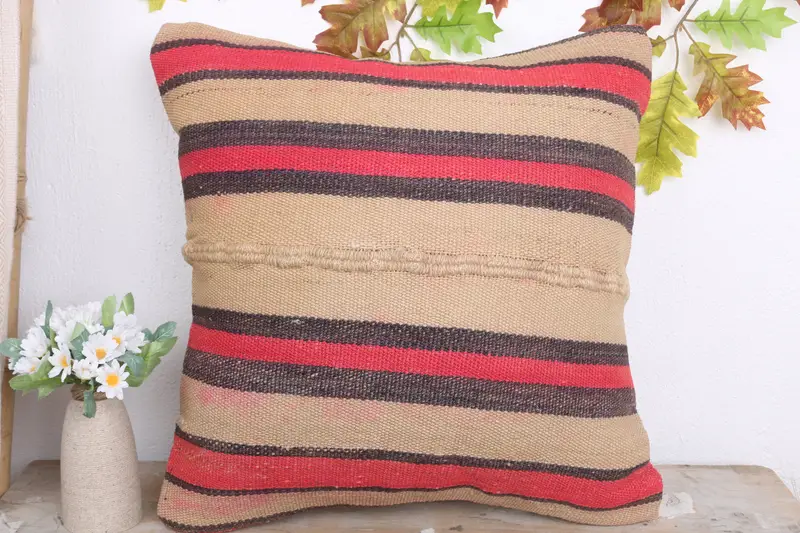 Yoga Pillow Case, 20x20 Beige Pillow Cover, Customized Pillow Sham, Interior Designer Pillow, Pillow, Antique Pillows, Vintage Kilim Pillow - 2