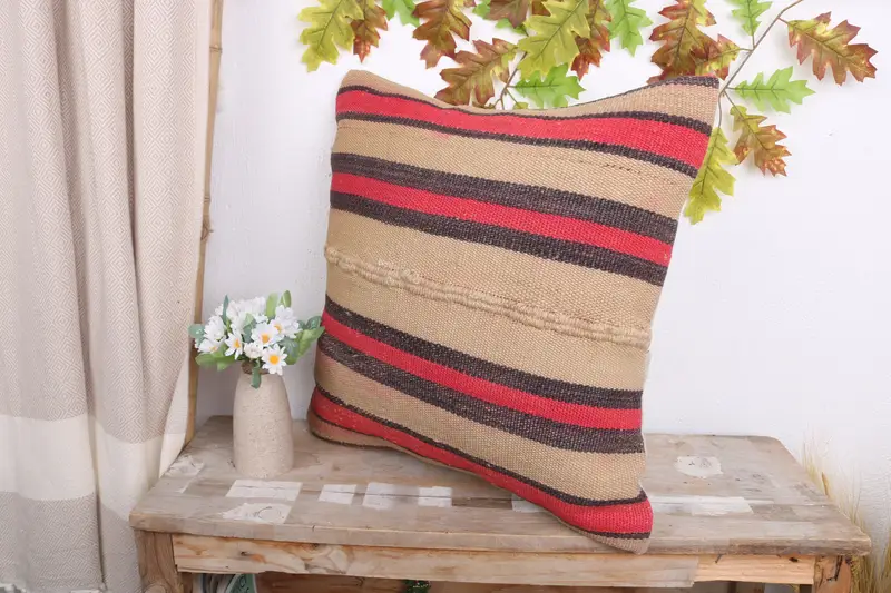 Yoga Pillow Case, 20x20 Beige Pillow Cover, Customized Pillow Sham, Interior Designer Pillow, Pillow, Antique Pillows, Vintage Kilim Pillow - 4