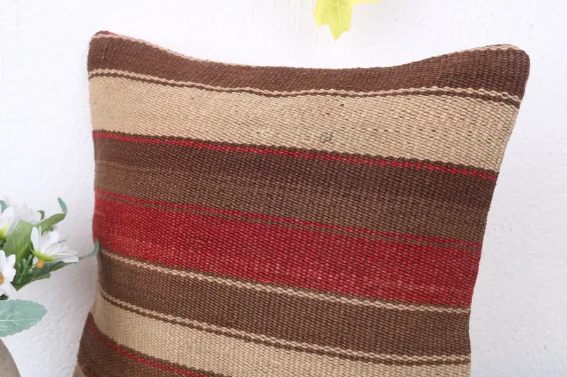Turkish Kilim Pillow, Art Deco Pillow Sham, Ethnic Throw Pillow Cover, Vintage Kilim Pillow, 12x12 Brown Pillow, Vintage Kilim Throw Pillow, Pillow - 5
