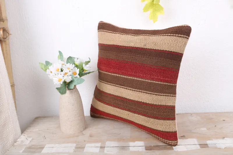 Turkish Kilim Pillow, Art Deco Pillow Sham, Ethnic Throw Pillow Cover, Vintage Kilim Pillow, 12x12 Brown Pillow, Vintage Kilim Throw Pillow, Pillow - 4