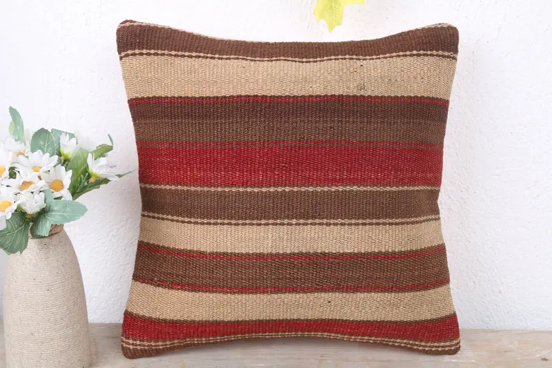 Turkish Kilim Pillow, Art Deco Pillow Sham, Ethnic Throw Pillow Cover, Vintage Kilim Pillow, 12x12 Brown Pillow, Vintage Kilim Throw Pillow, Pillow - 2