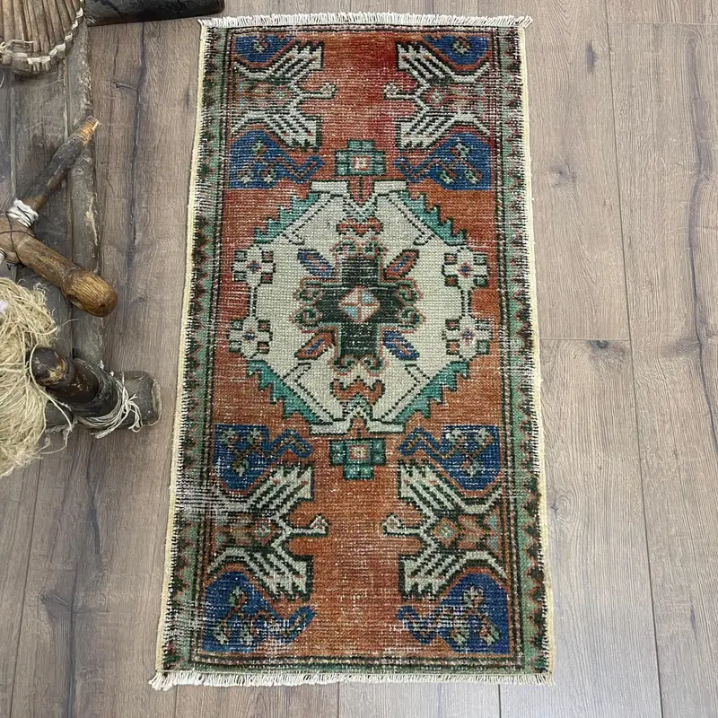 Kırmızı Patchwork Halı, 1,5x3 ft Zarif Bej Vurgulu