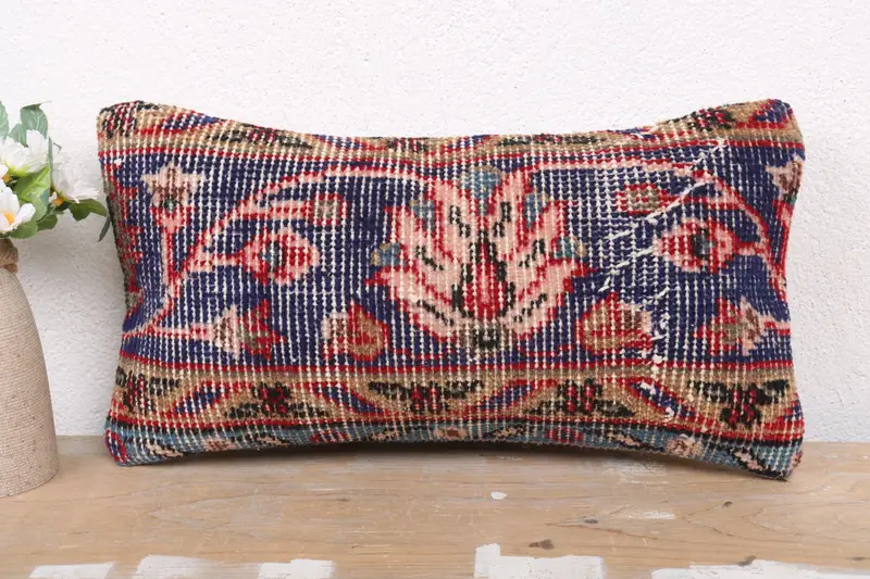 Ethnical Kilim Rug Pillow, Kilim Pillow, Pillow Case, Pillow for Couch, Bench Pillow Sham, 8x16 Blue Pillow Cover, Sofa Cushion Case - 2