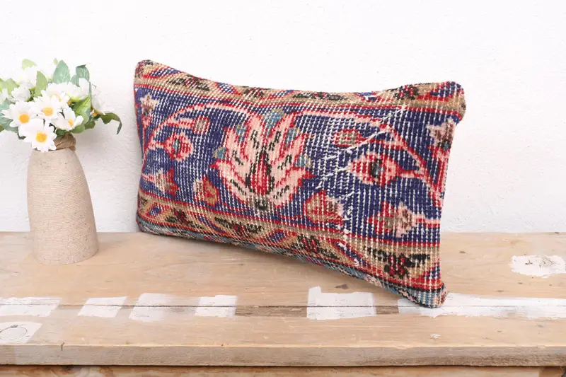 Ethnical Kilim Rug Pillow, Kilim Pillow, Pillow Case, Pillow for Couch, Bench Pillow Sham, 8x16 Blue Pillow Cover, Sofa Cushion Case - 4