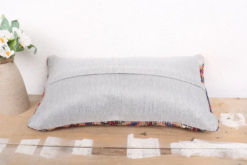 Ethnical Kilim Rug Pillow, Kilim Pillow, Pillow Case, Pillow for Couch, Bench Pillow Sham, 8x16 Blue Pillow Cover, Sofa Cushion Case - 7