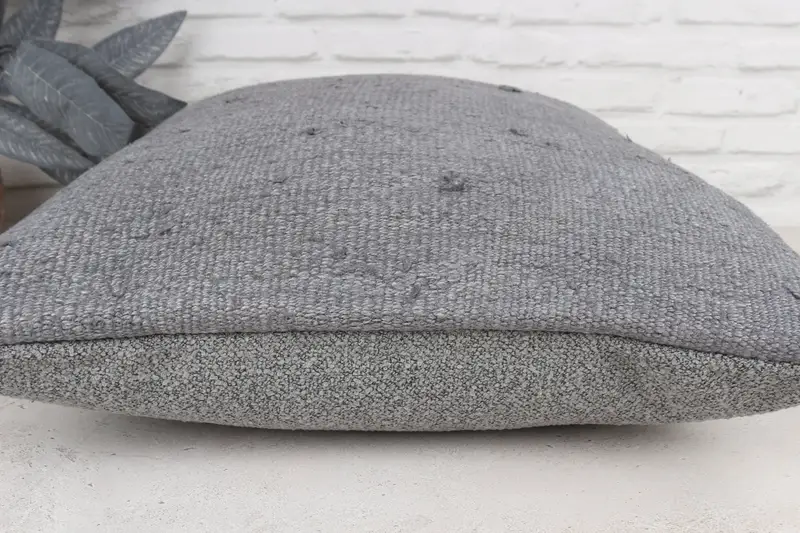 Bright Pillow Sham, Boho Pillow, Turkish Pillow, Handmade Rug Seat Cushion Cover, 22x22 Gray Pillow, Cushion Cover, Boho Pillow Sham Cover - 5