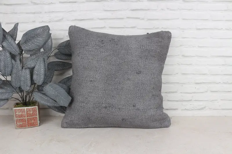 Bright Pillow Sham, Boho Pillow, Turkish Pillow, Handmade Rug Seat Cushion Cover, 22x22 Gray Pillow, Cushion Cover, Boho Pillow Sham Cover - 1