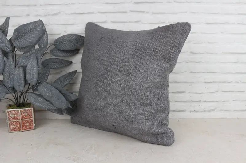 Bright Pillow Sham, Boho Pillow, Turkish Pillow, Handmade Rug Seat Cushion Cover, 22x22 Gray Pillow, Cushion Cover, Boho Pillow Sham Cover - 4