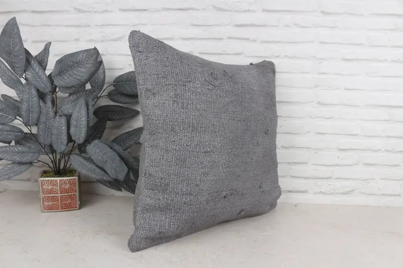 Bright Pillow Sham, Boho Pillow, Turkish Pillow, Handmade Rug Seat Cushion Cover, 22x22 Gray Pillow, Cushion Cover, Boho Pillow Sham Cover - 3