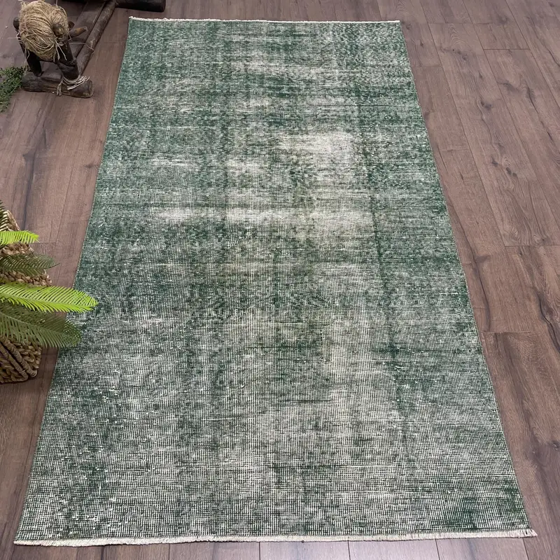 Türkischer Vintage-Oushak-Akzentteppich 3,6 x 6,6 Fuß, grüner Südwestteppich aus Wolle - 1