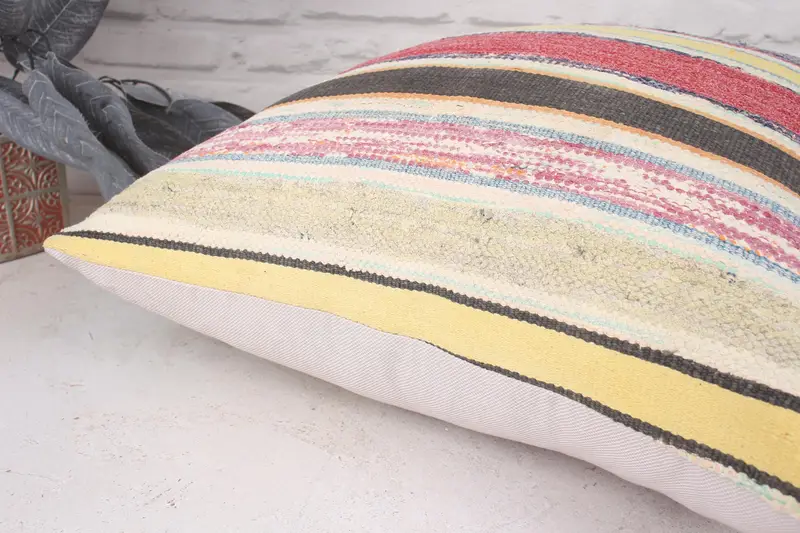 Turkish Pillow, 20x20 Yellow Cushion Case, Cotton Cushion Cover, Customized Cushion Cover, Vintage Kilim Pillow, Cushion Cover, Gift Pillow - 6