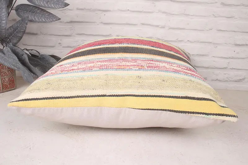 Turkish Pillow, 20x20 Yellow Cushion Case, Cotton Cushion Cover, Customized Cushion Cover, Vintage Kilim Pillow, Cushion Cover, Gift Pillow - 5