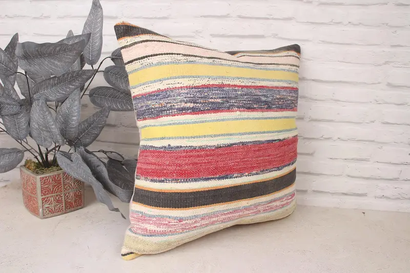 Turkish Pillow, 20x20 Yellow Cushion Case, Cotton Cushion Cover, Customized Cushion Cover, Vintage Kilim Pillow, Cushion Cover, Gift Pillow - 3