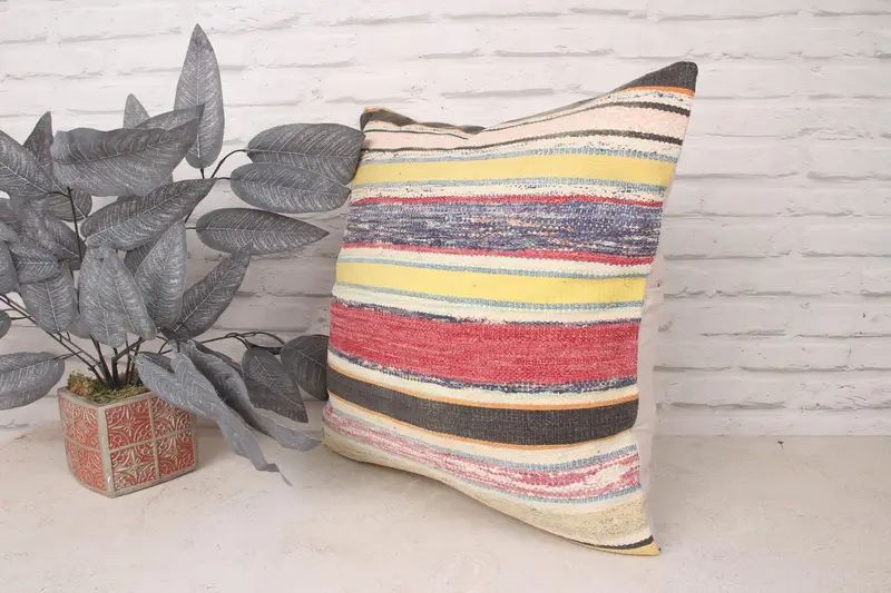 Turkish Pillow, 20x20 Yellow Cushion Case, Cotton Cushion Cover, Customized Cushion Cover, Vintage Kilim Pillow, Cushion Cover, Gift Pillow - 4