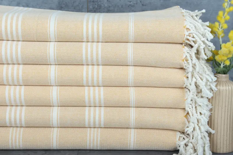Wedding Gifts Mustard Striped Cotton Beach Towel, 40x71 Inches