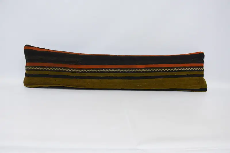 Pillow, Boho Pillow, Vintage Kilim Pillow Pillow, Handmade Kilim Cushion, Ethnical Kilim Rug Pillow, Neutral Pillow Cover, 12x48 Orange Pillow Sham - 1
