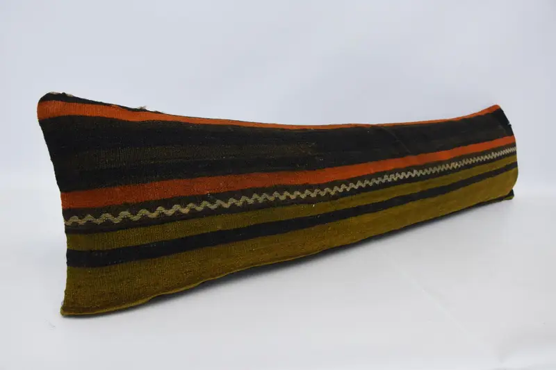 Pillow, Boho Pillow, Vintage Kilim Pillow Pillow, Handmade Kilim Cushion, Ethnical Kilim Rug Pillow, Neutral Pillow Cover, 12x48 Orange Pillow Sham - 3