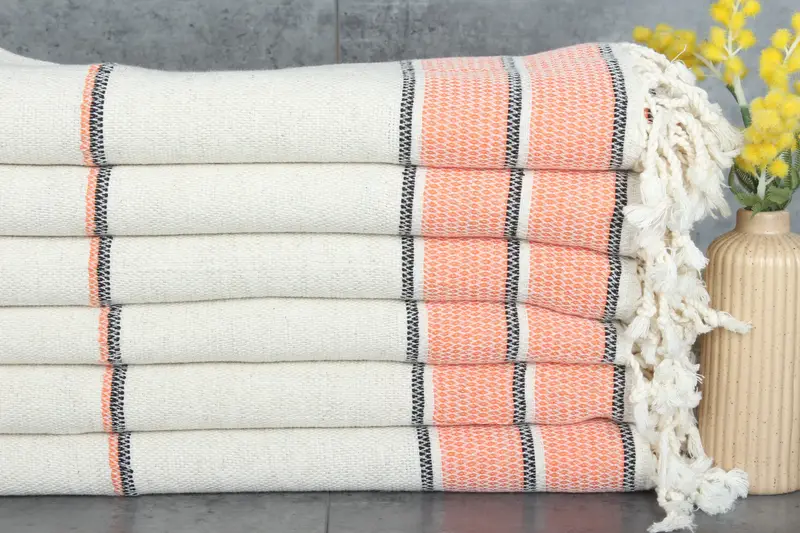 Orange Striped Home Decor Towel, Organic Cotton, 36x71 Inches