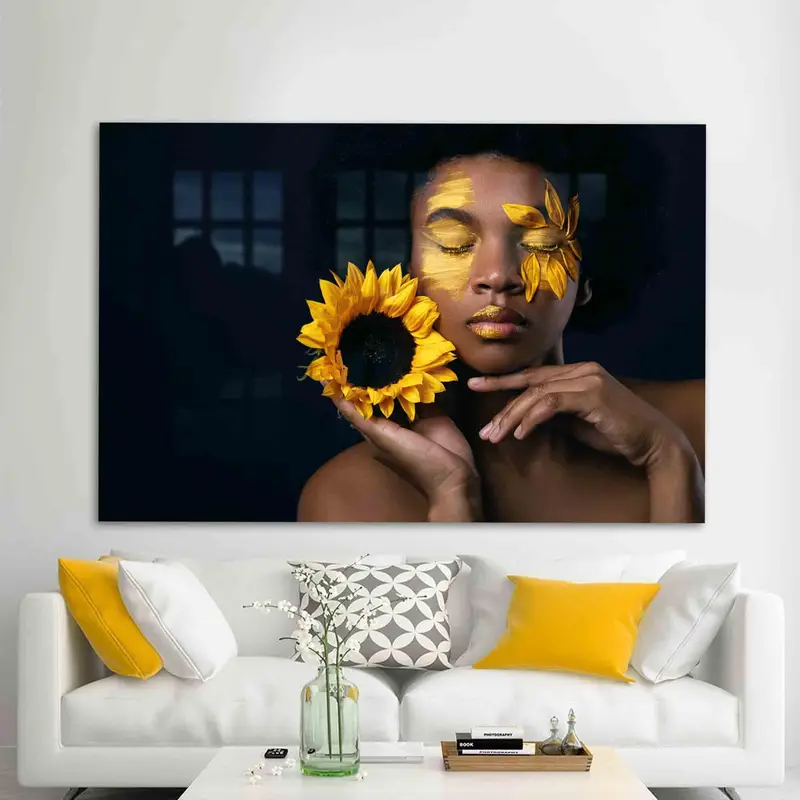 Elegant Printed Glass: African Woman & Sunflower Design