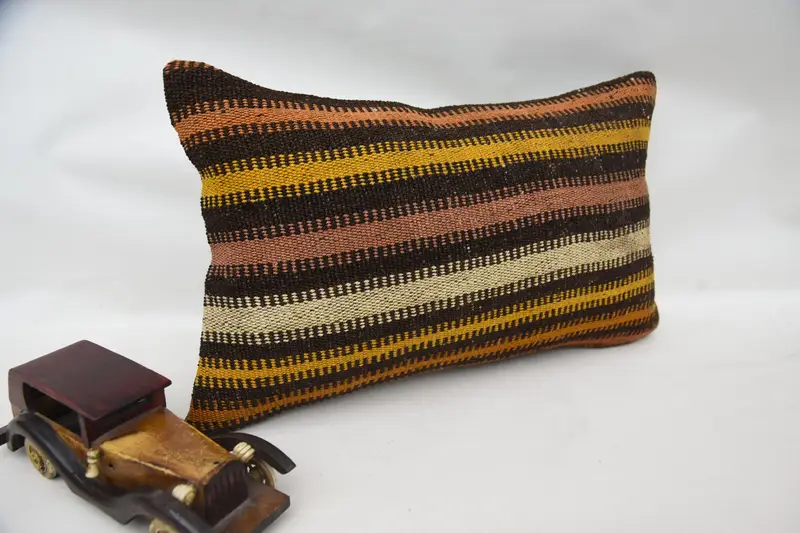 Handmade Kilim Cushion, Gift Pillow, 12x20 Yellow Pillow Sham, Cushion Cover, Morroccon Kilim Cushion Pillow Case, Pillow for Couch - 2