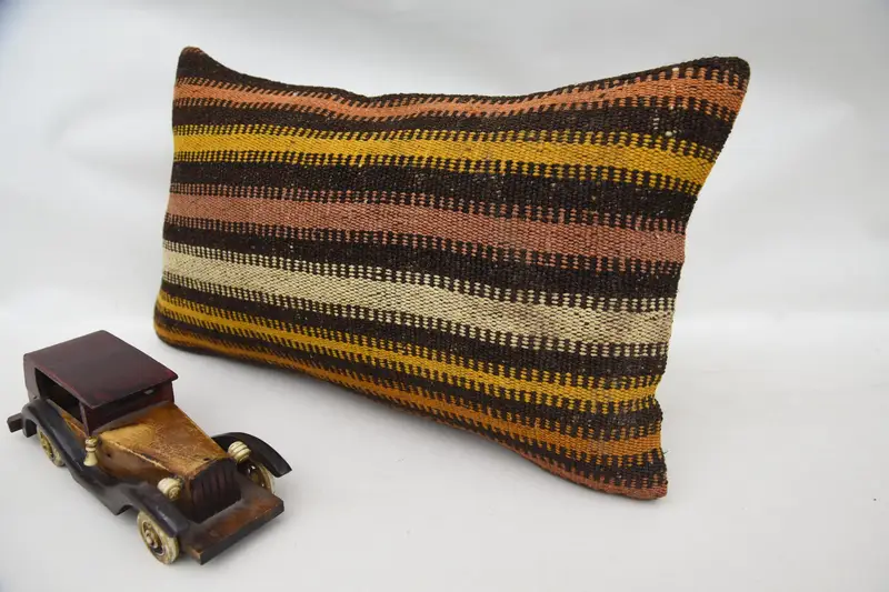 Handmade Kilim Cushion, Gift Pillow, 12x20 Yellow Pillow Sham, Cushion Cover, Morroccon Kilim Cushion Pillow Case, Pillow for Couch - 3